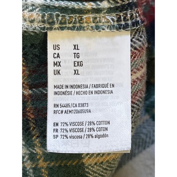 American Eagle Ahh-Mazingly Soft Plaid Flannel Shirt XL Green Red Classic Fit - Picture 9 of 9